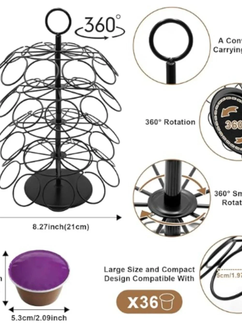 40 Coffee Pods Storage Organizer Compatible with K Cups Spins 360° Pod Stand